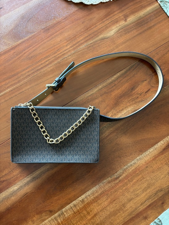 Michael Kors Handbags - Michael Kors Chocolate Brown Signature Small Logo Pull Chain Belt Bag